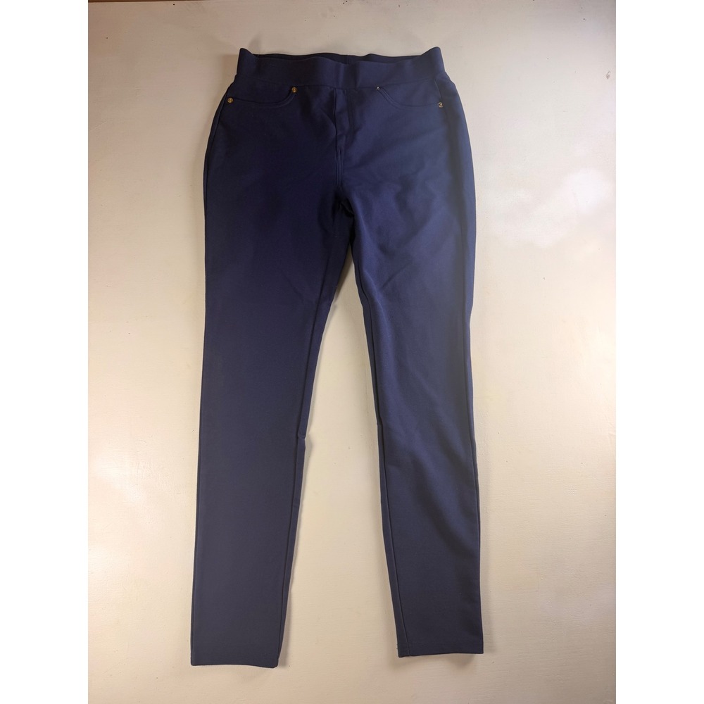 Michael Kors Pull On Pants Women Medium Navy Blue Modern Classic Gold Hardware
